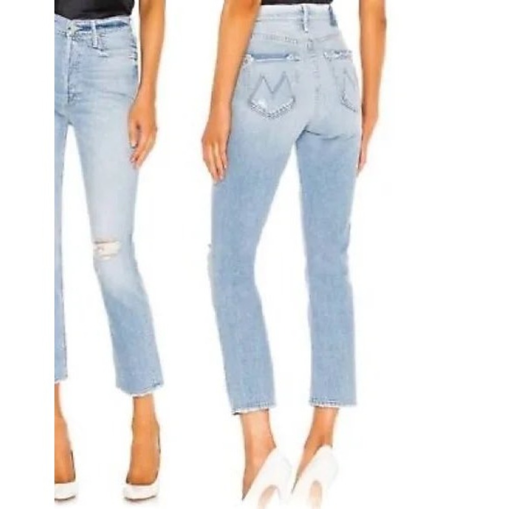 Mother Superior The Dazzler Button Fly Ankle Jeans Light Wash Distressed Size 26